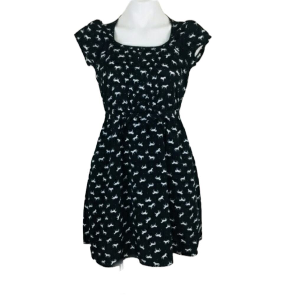 Xhilaration Black mini Dress White Horses Pattern Small